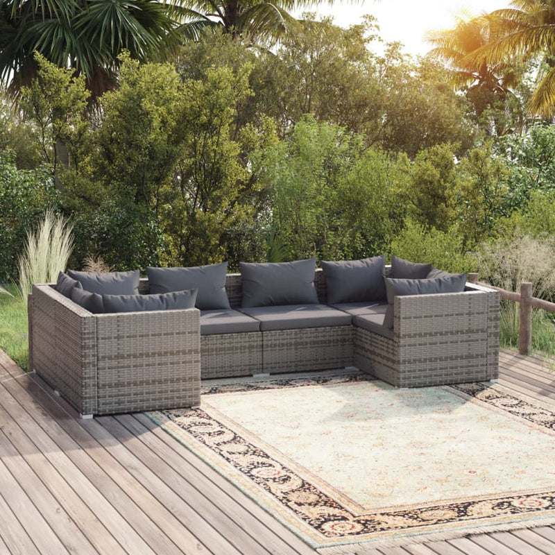 6-delige Loungeset met kussens poly rattan grijs MeubelReus