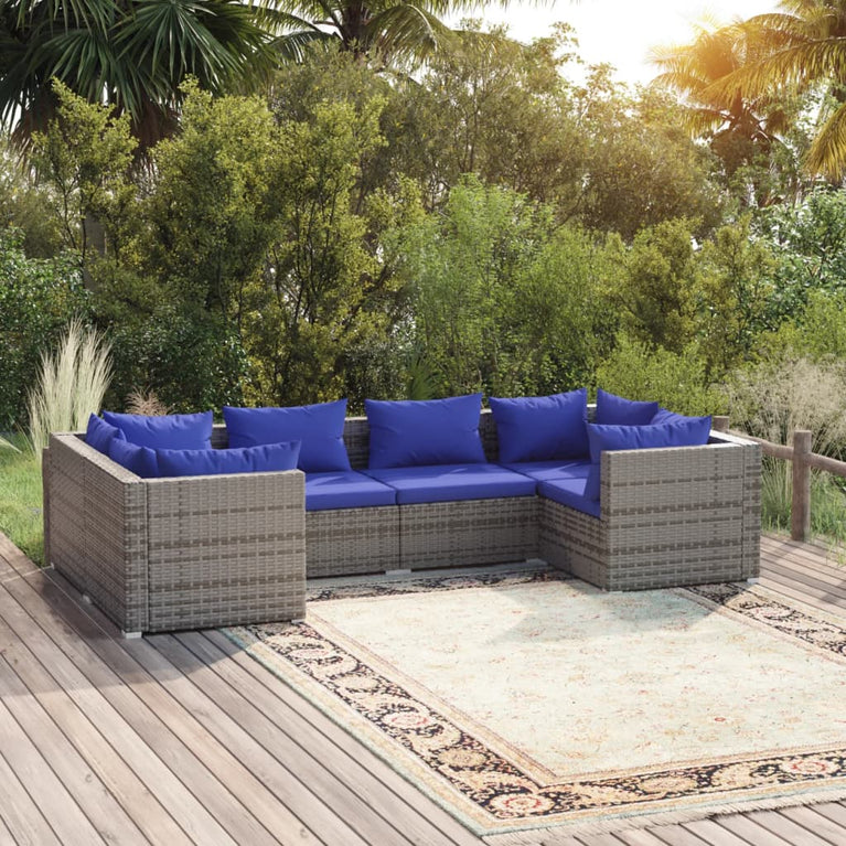 6-delige Loungeset met kussens poly rattan grijs MeubelReus