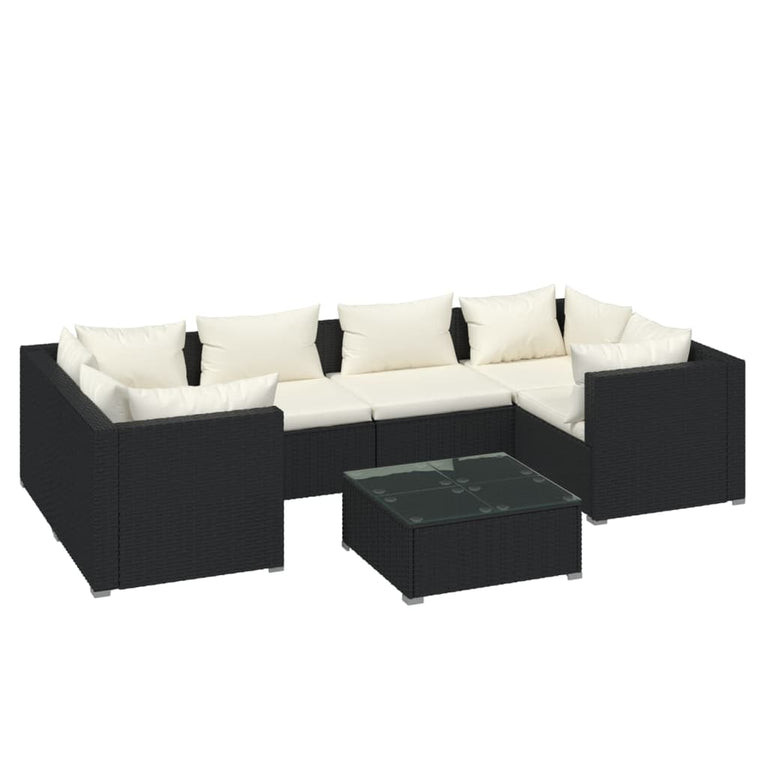 7-delige Loungeset met kussens poly rattan zwart MeubelReus