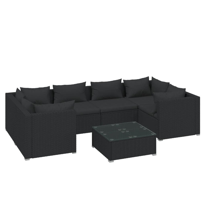 7-delige Loungeset met kussens poly rattan zwart MeubelReus