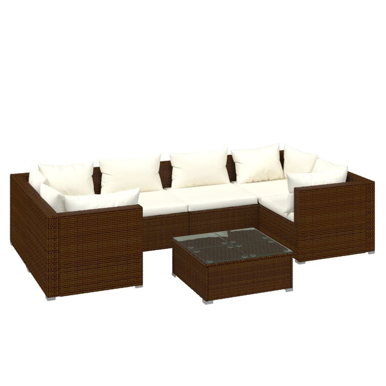 7-delige Loungeset met kussens poly rattan bruin MeubelReus