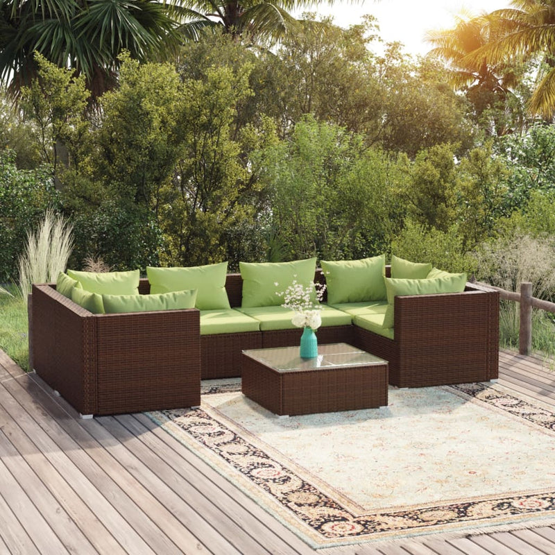 7-delige Loungeset met kussens poly rattan bruin MeubelReus