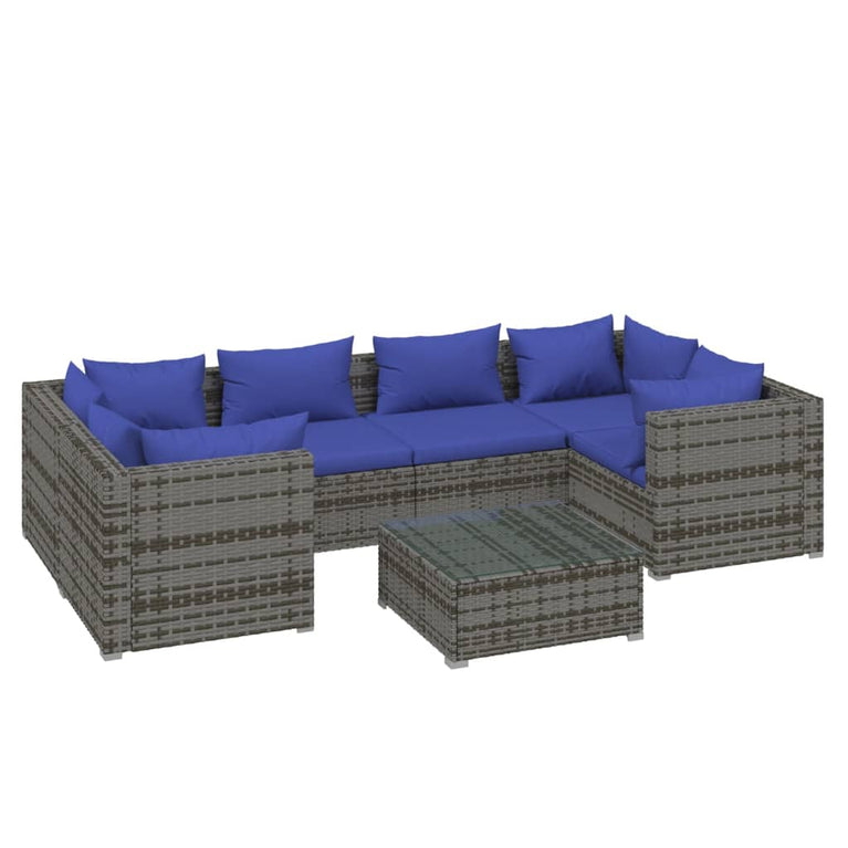 7-delige Loungeset met kussens poly rattan grijs MeubelReus
