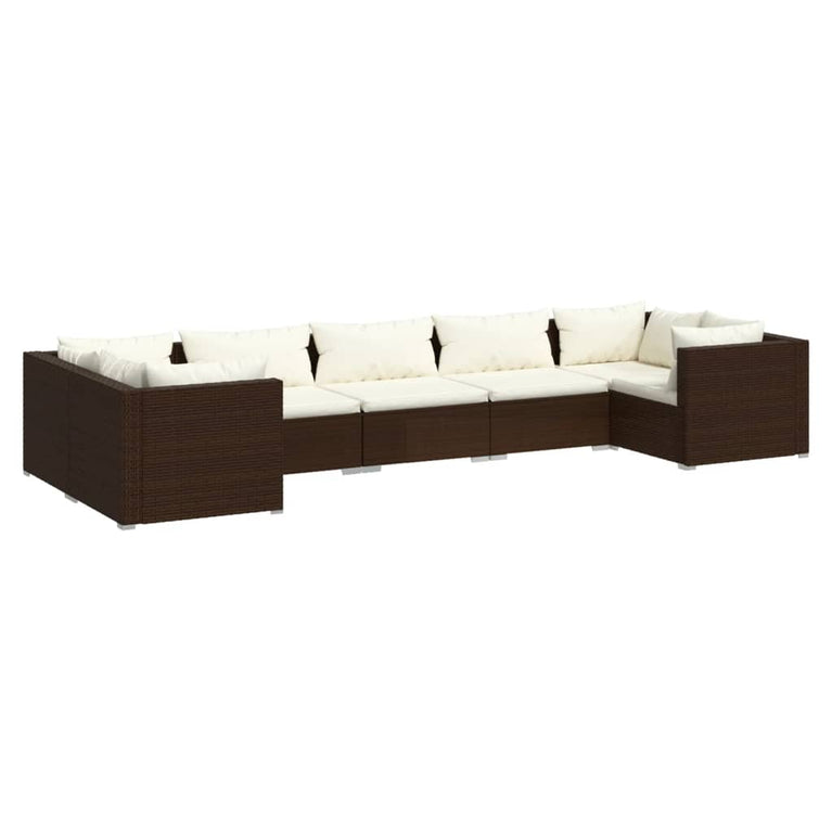 7-delige Loungeset met kussens poly rattan bruin MeubelReus