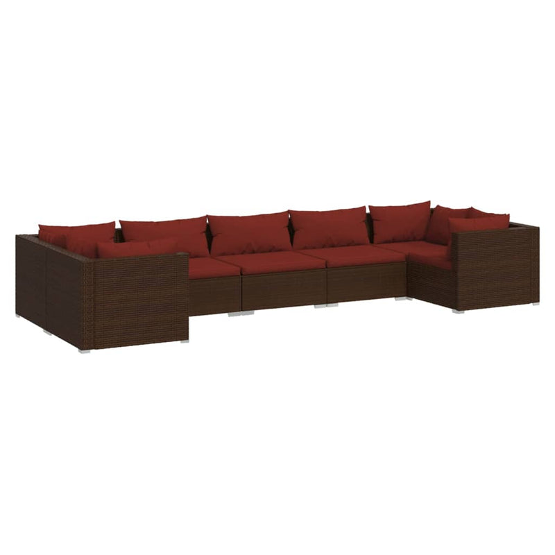 7-delige Loungeset met kussens poly rattan bruin