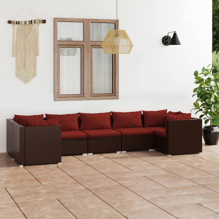 7-delige Loungeset met kussens poly rattan bruin