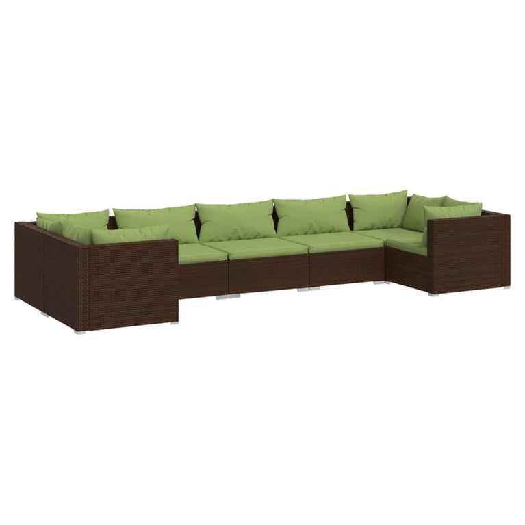 7-delige Loungeset met kussens poly rattan bruin MeubelReus