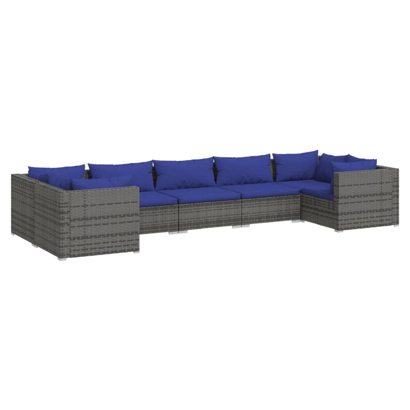 7-delige Loungeset met kussens poly rattan grijs MeubelReus