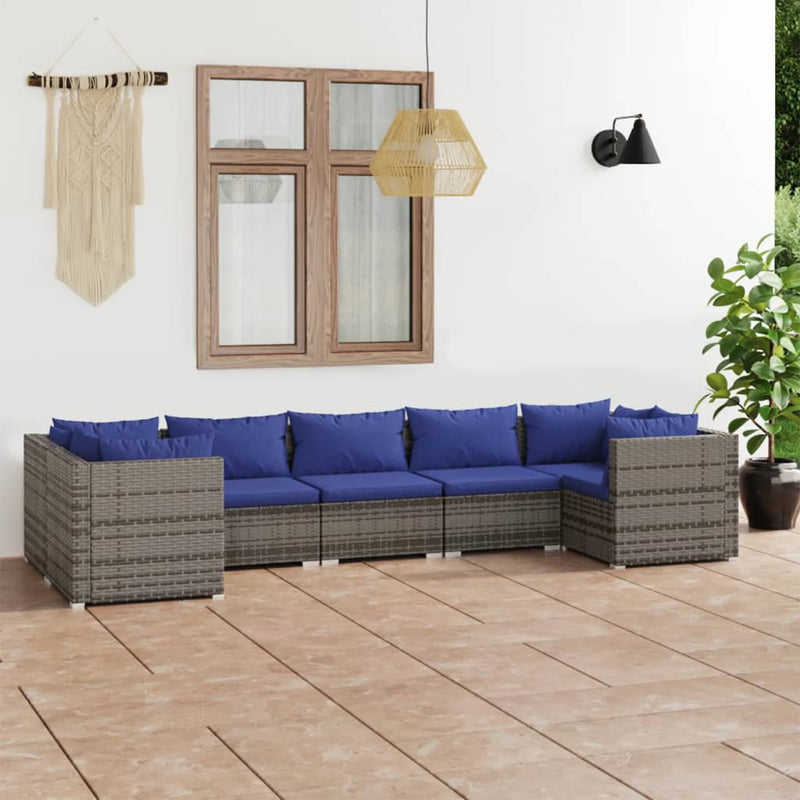 7-delige Loungeset met kussens poly rattan grijs MeubelReus