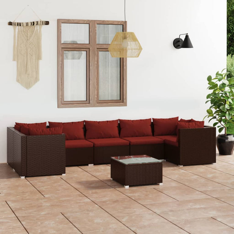 8-delige Loungeset met kussens poly rattan bruin