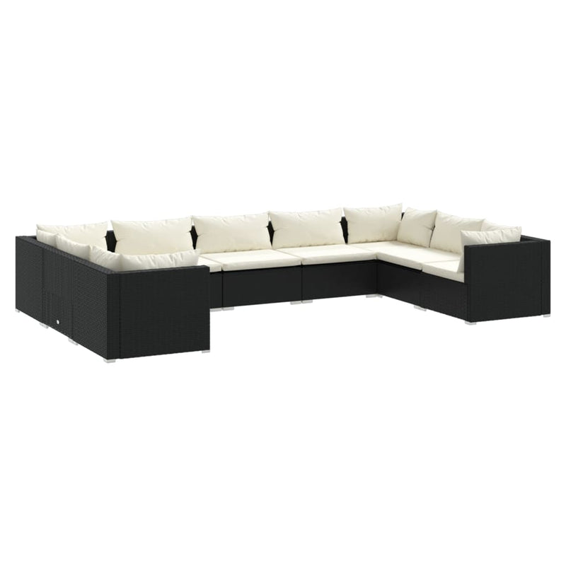 9-delige Loungeset met kussens poly rattan zwart MeubelReus