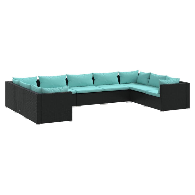 9-delige Loungeset met kussens poly rattan zwart MeubelReus