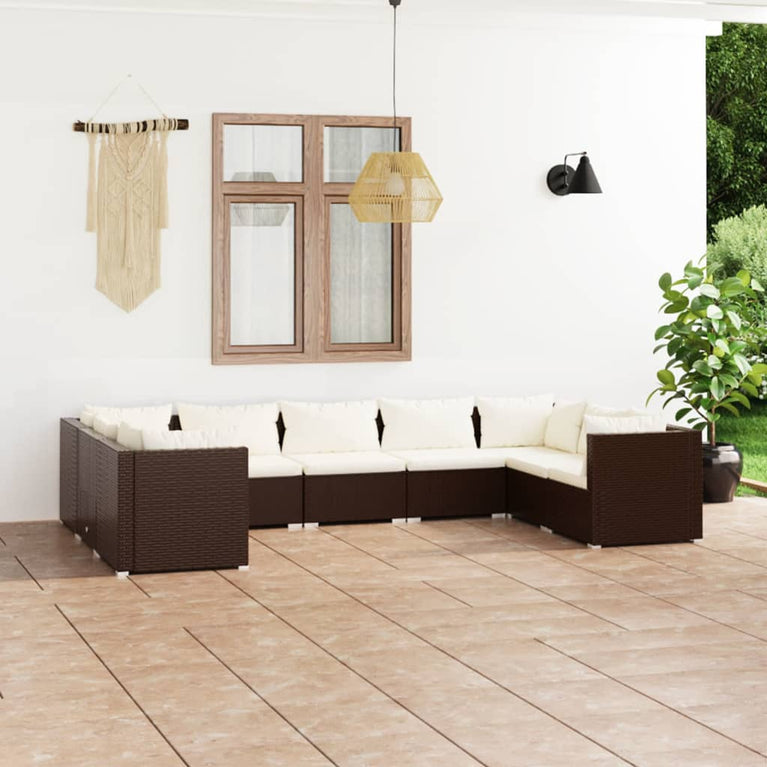 9-delige Loungeset met kussens poly rattan bruin MeubelReus
