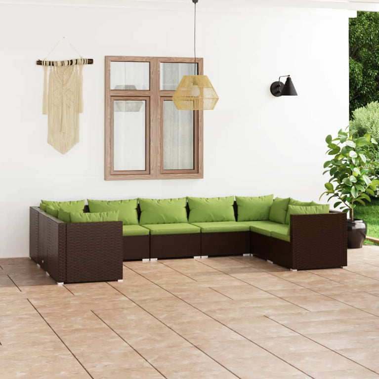9-delige Loungeset met kussens poly rattan bruin MeubelReus
