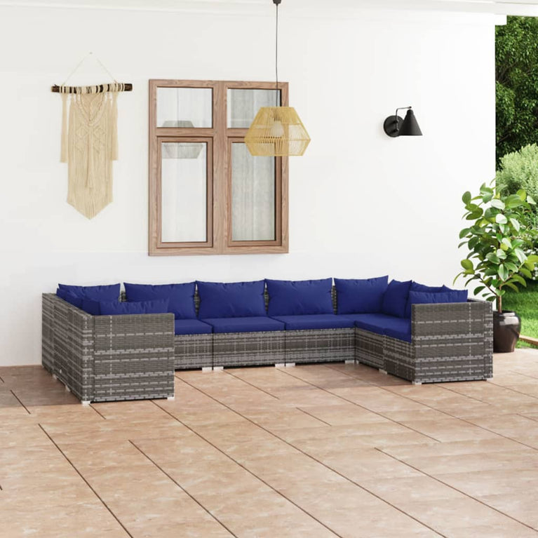 9-delige Loungeset met kussens poly rattan grijs MeubelReus