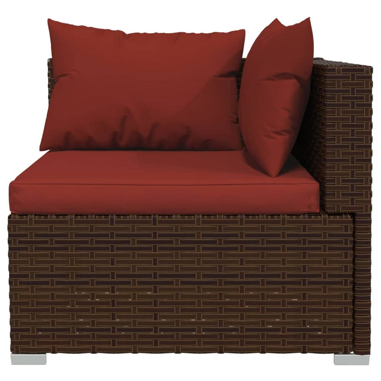 10-delige Loungeset met kussens poly rattan bruin