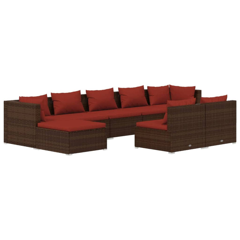 9-delige Loungeset met kussens poly rattan bruin MeubelReus