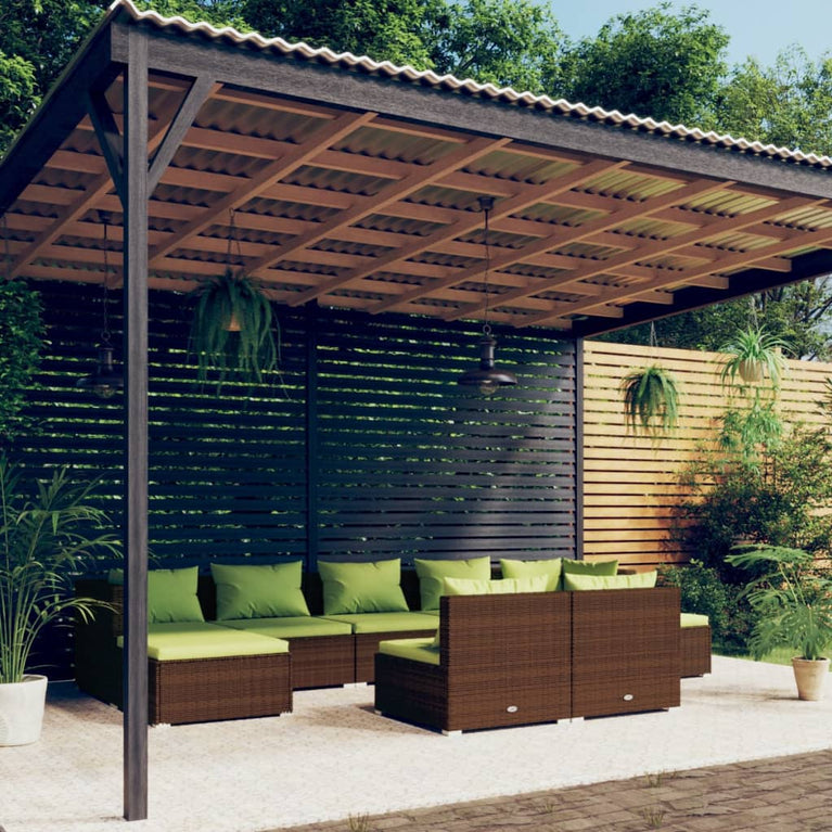 9-delige Loungeset met kussens poly rattan bruin MeubelReus