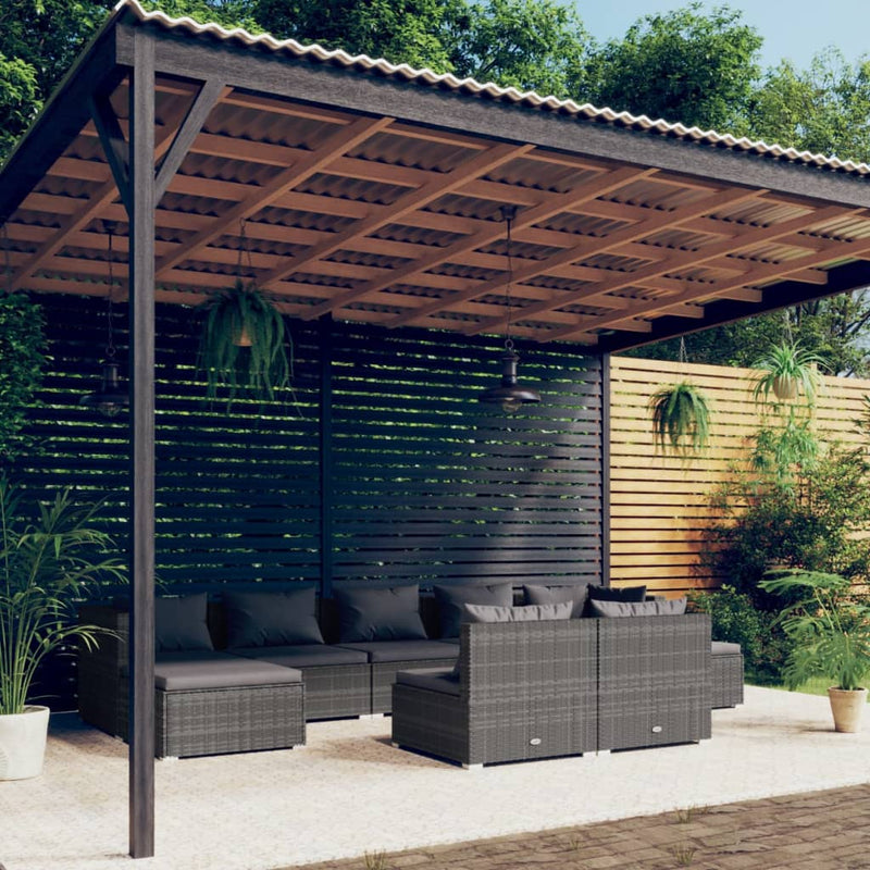 9-delige Loungeset met kussens poly rattan grijs MeubelReus