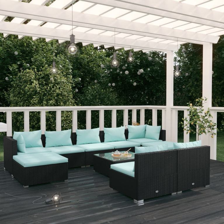 10-delige Loungeset met kussens poly rattan zwart MeubelReus