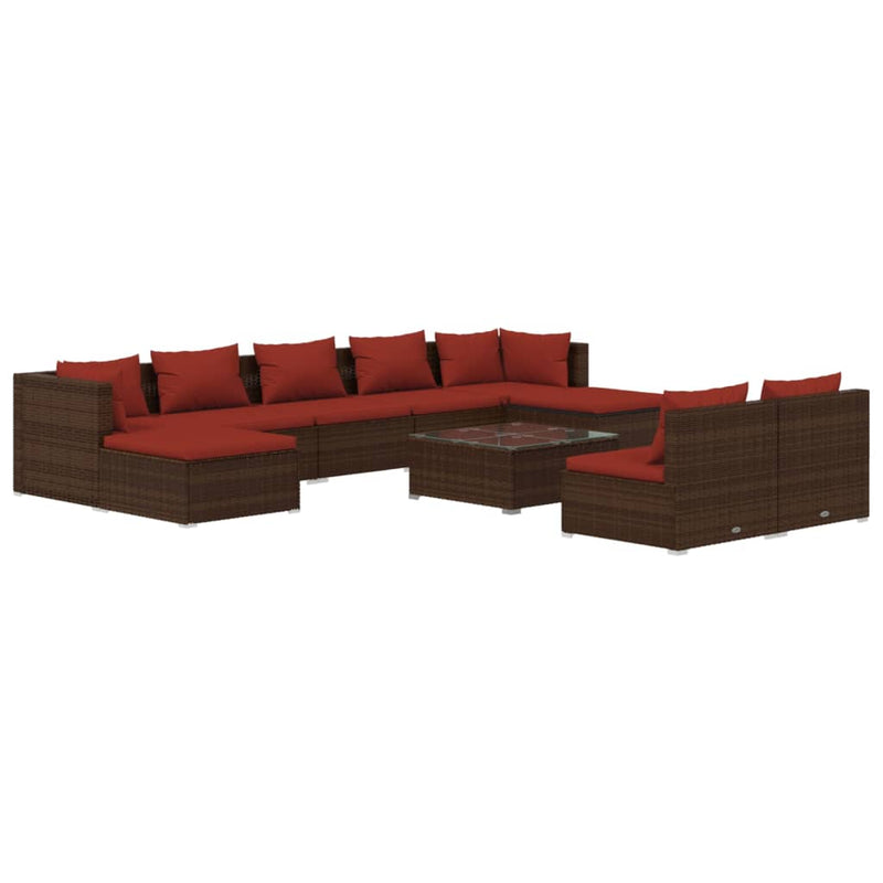 10-delige Loungeset met kussens poly rattan bruin MeubelReus