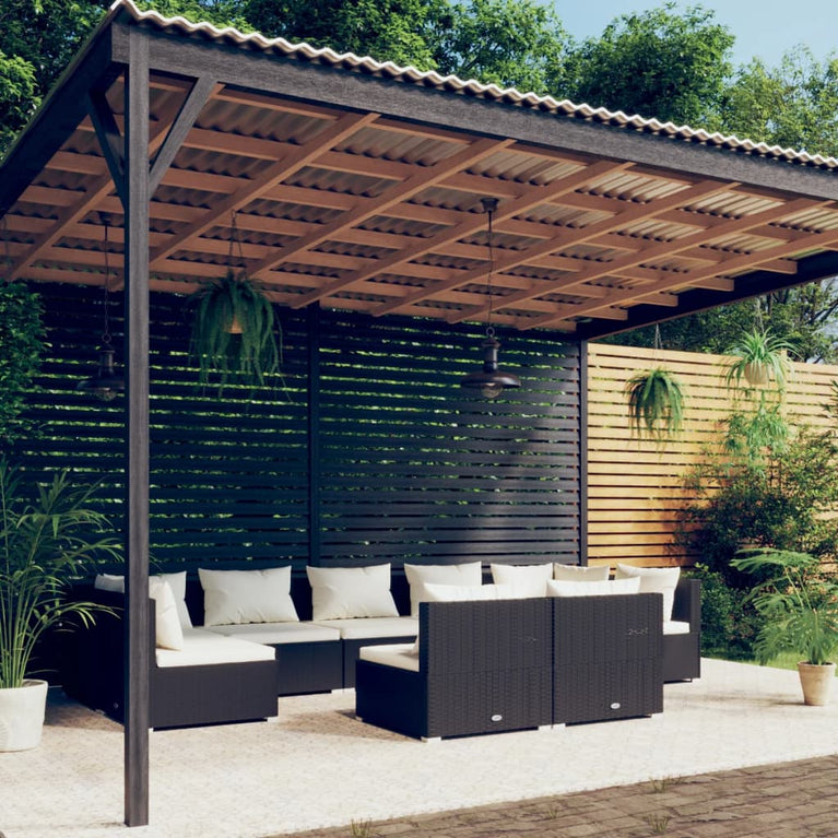 9-delige Loungeset met kussens poly rattan zwart MeubelReus