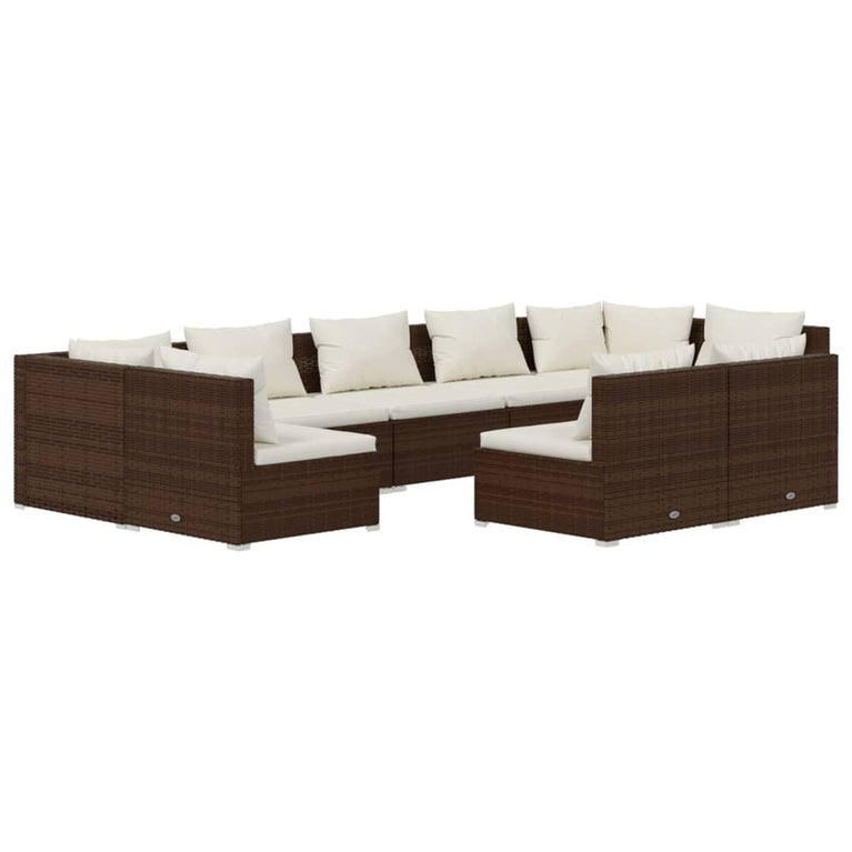 9-delige Loungeset met kussens poly rattan bruin MeubelReus