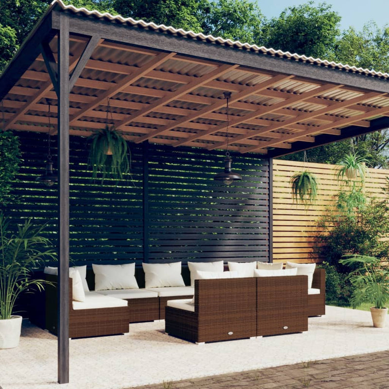 9-delige Loungeset met kussens poly rattan bruin MeubelReus