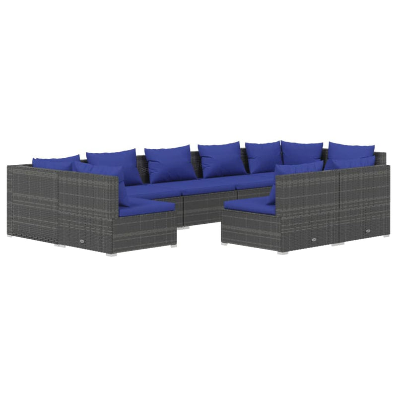 9-delige Loungeset met kussens poly rattan grijs MeubelReus