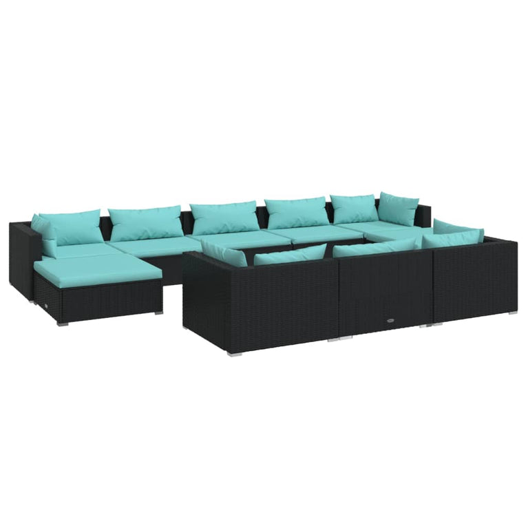 10-delige Loungeset met kussens poly rattan zwart MeubelReus