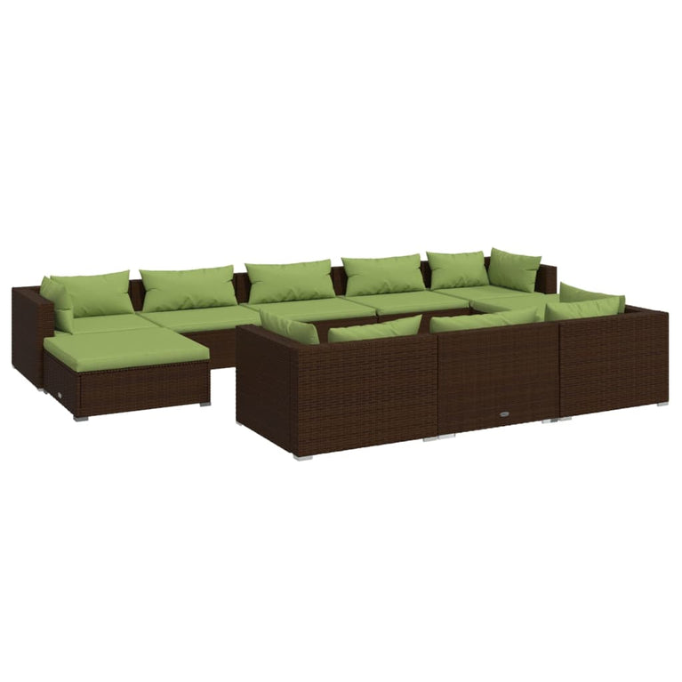 10-delige Loungeset met kussens poly rattan bruin MeubelReus