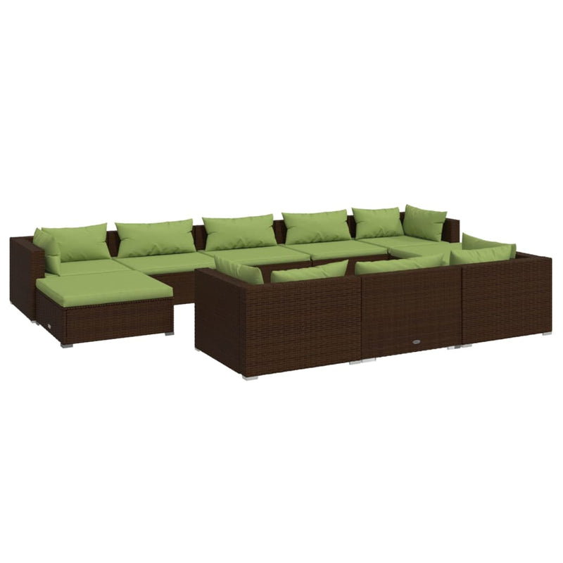 10-delige Loungeset met kussens poly rattan bruin MeubelReus