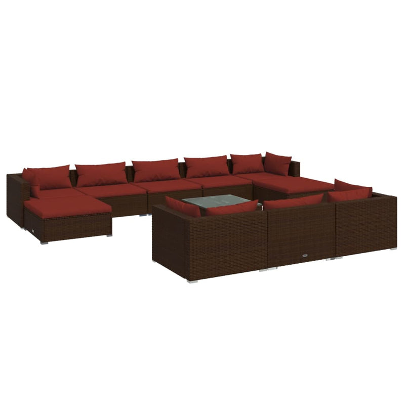 11-delige Loungeset met kussens poly rattan bruin MeubelReus