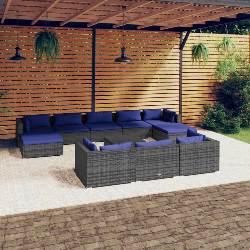 11-delige Loungeset met kussens poly rattan grijs MeubelReus
