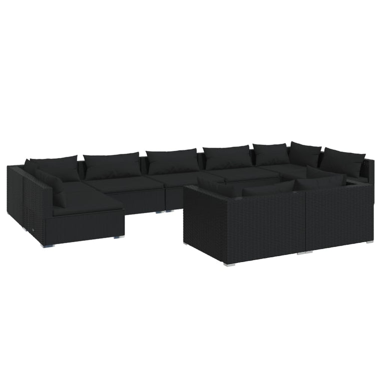 9-delige Loungeset met kussens poly rattan zwart MeubelReus