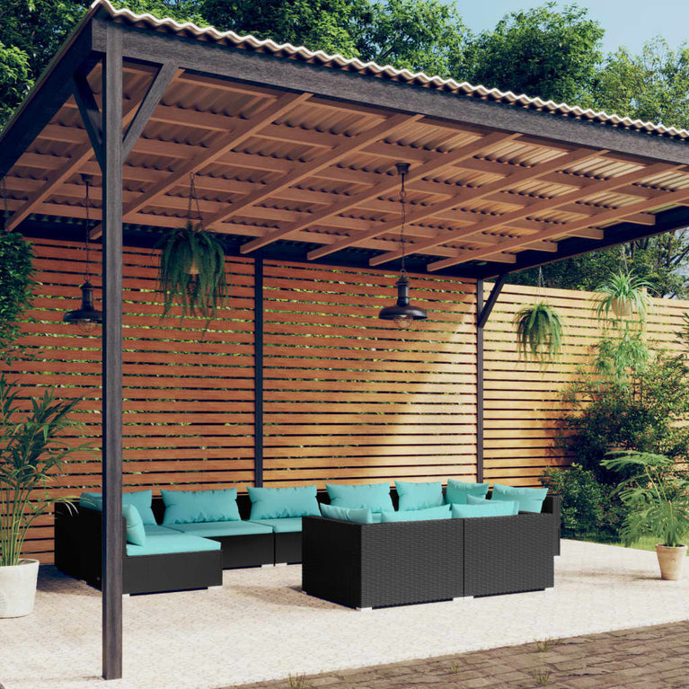 9-delige Loungeset met kussens poly rattan zwart MeubelReus