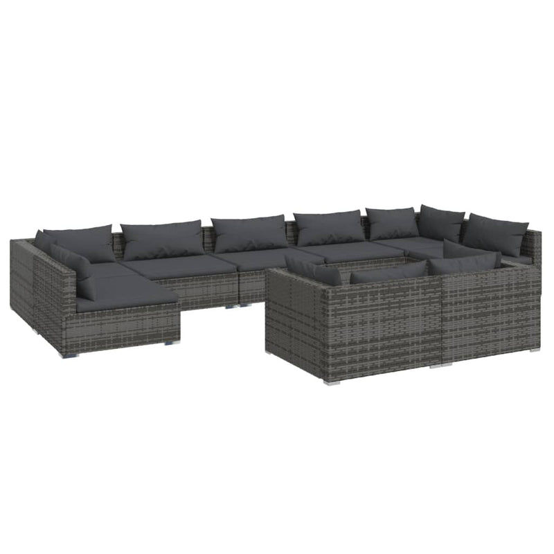 9-delige Loungeset met kussens poly rattan grijs MeubelReus