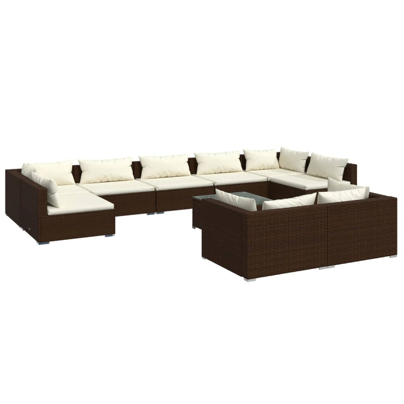 10-delige Loungeset met kussens poly rattan bruin