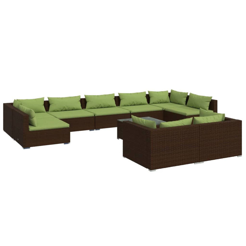 10-delige Loungeset met kussens poly rattan bruin