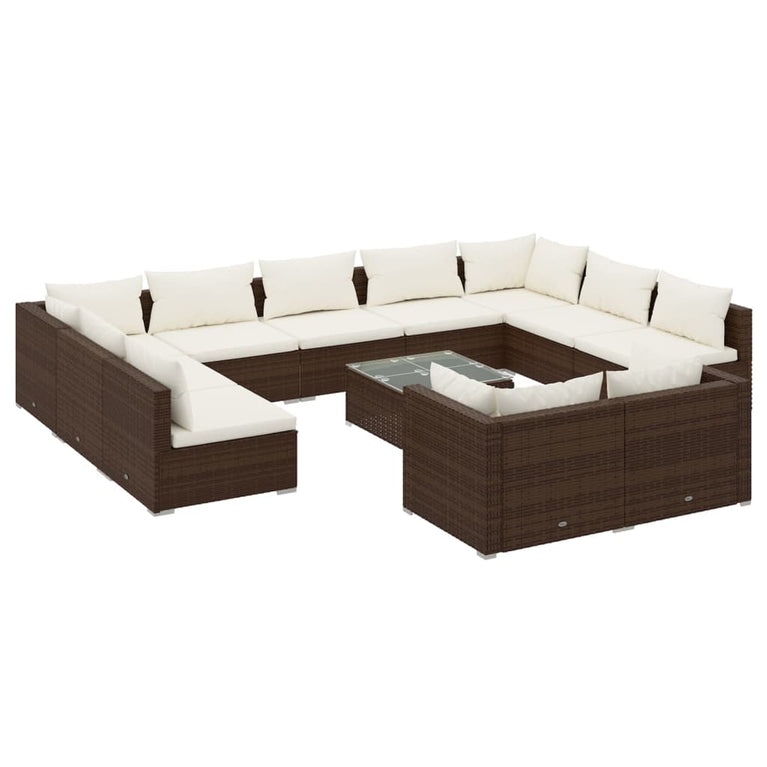 12-delige Loungeset met kussens poly rattan bruin MeubelReus