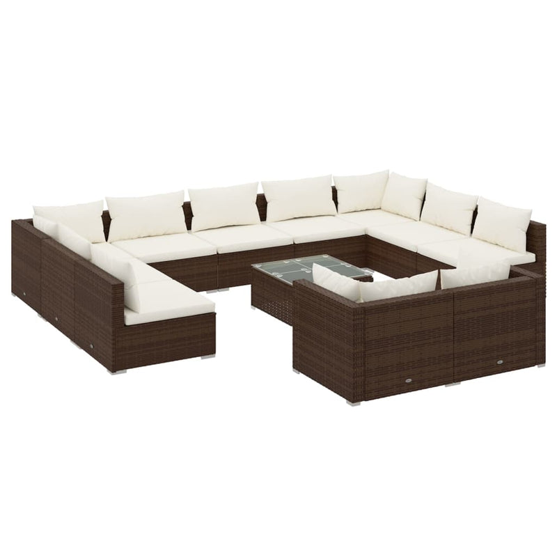 12-delige Loungeset met kussens poly rattan bruin MeubelReus