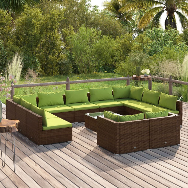 12-delige Loungeset met kussens poly rattan bruin MeubelReus