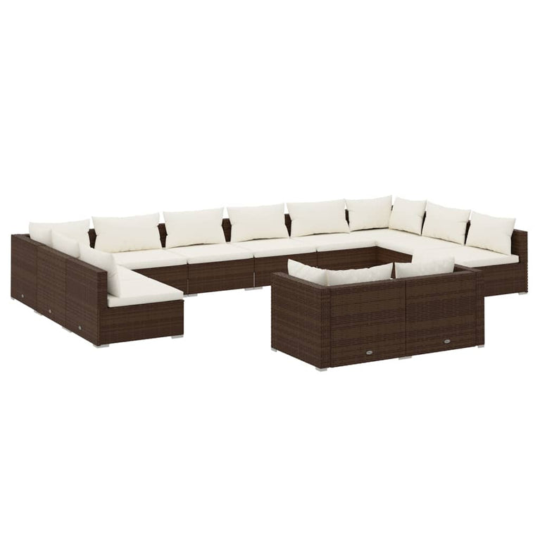12-delige Loungeset met kussens poly rattan bruin MeubelReus