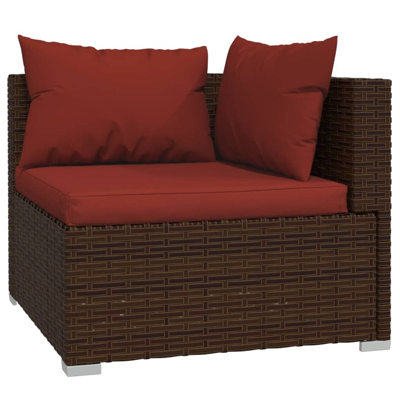 12-delige Loungeset met kussens poly rattan bruin