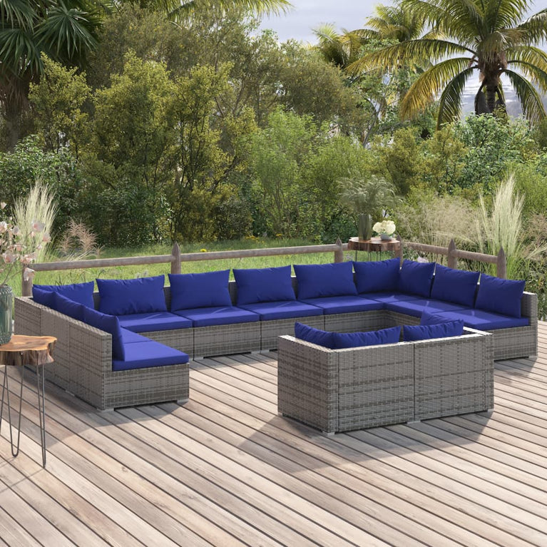 12-delige Loungeset met kussens poly rattan grijs MeubelReus