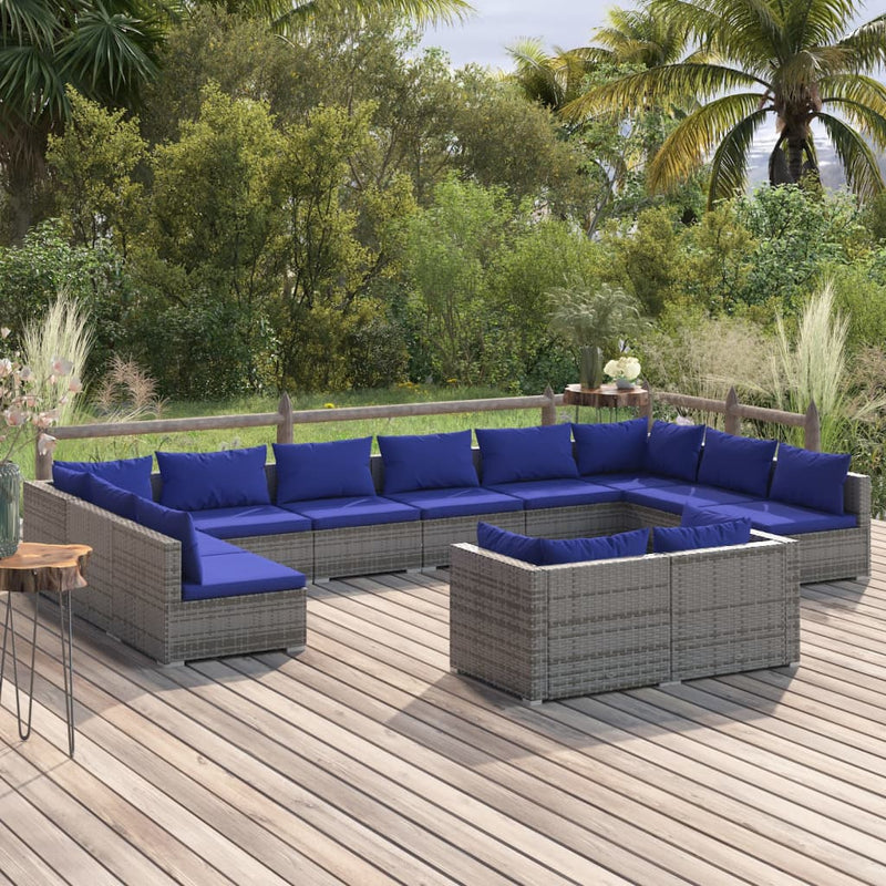12-delige Loungeset met kussens poly rattan grijs MeubelReus
