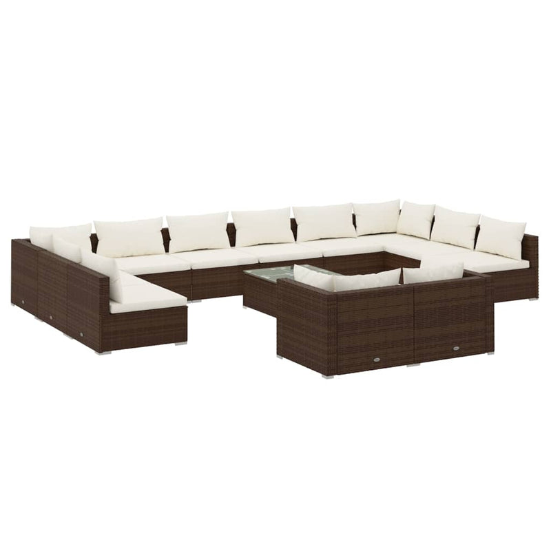 13-delige Loungeset met kussens poly rattan bruin