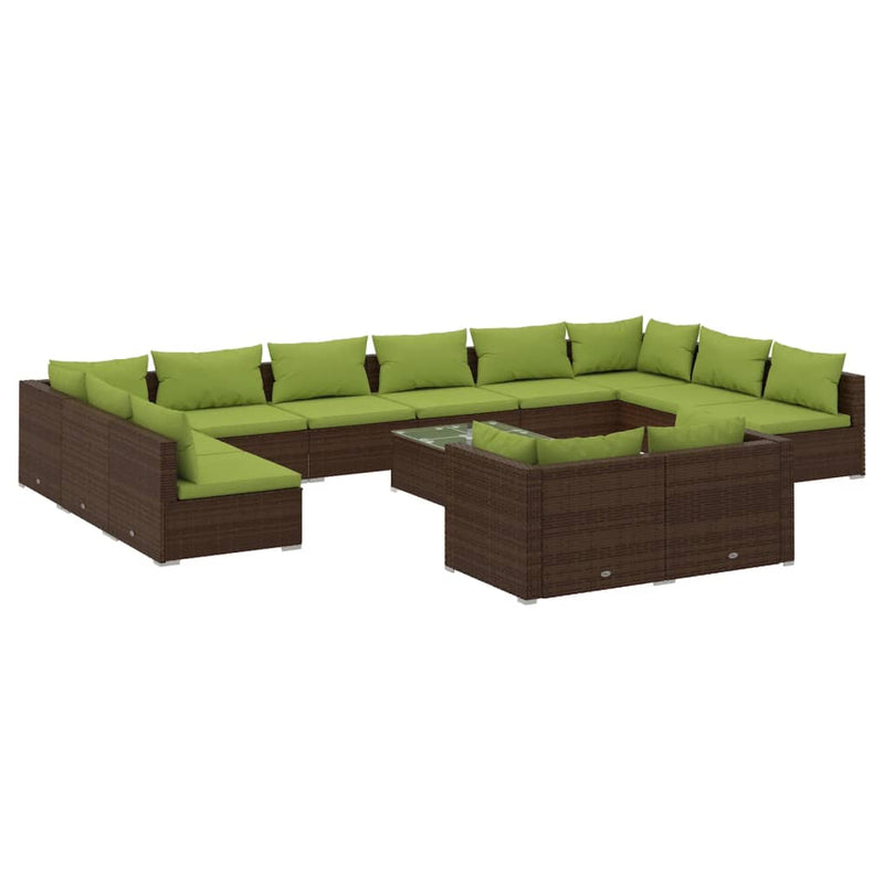 13-delige Loungeset met kussens poly rattan bruin