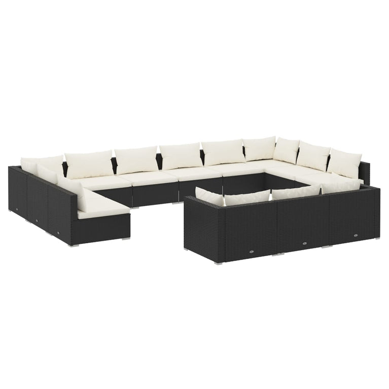 13-delige Loungeset met kussens poly rattan zwart MeubelReus