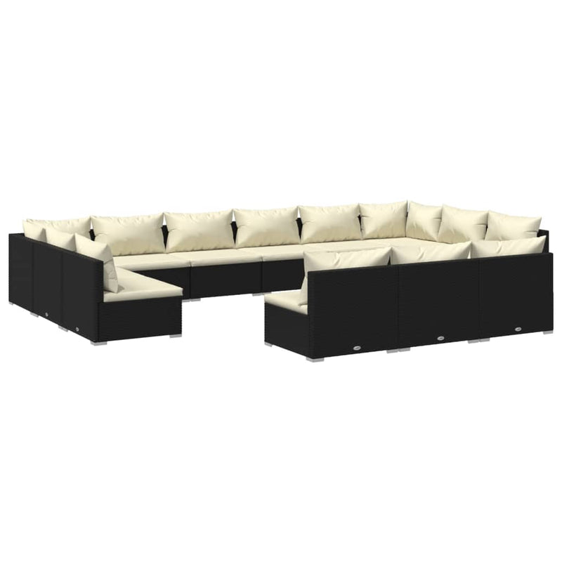 13-delige Loungeset met kussens poly rattan zwart MeubelReus
